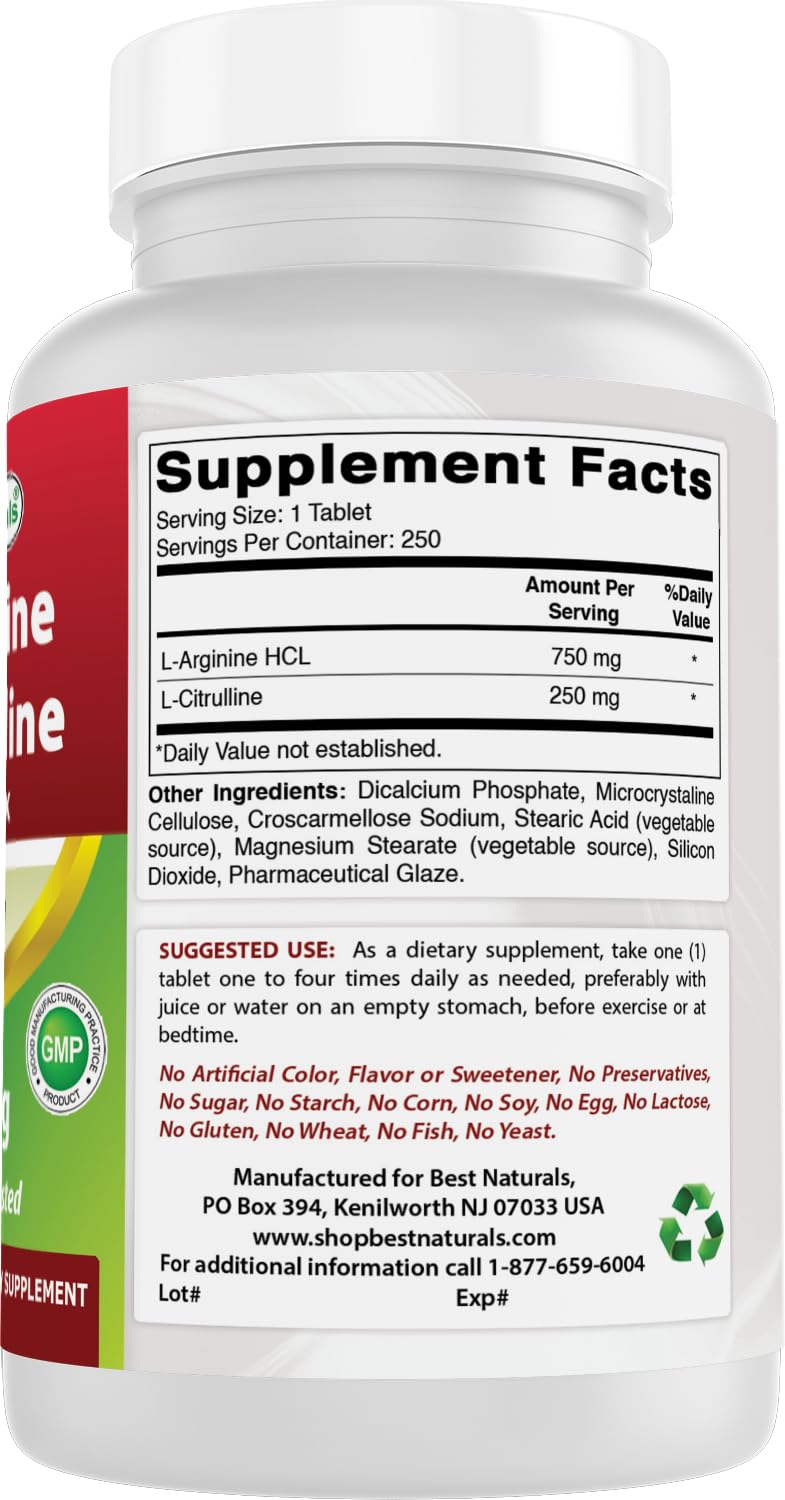 Best Naturals L-Arginine L-Citrulline Complex - 250 Tablets - image 6