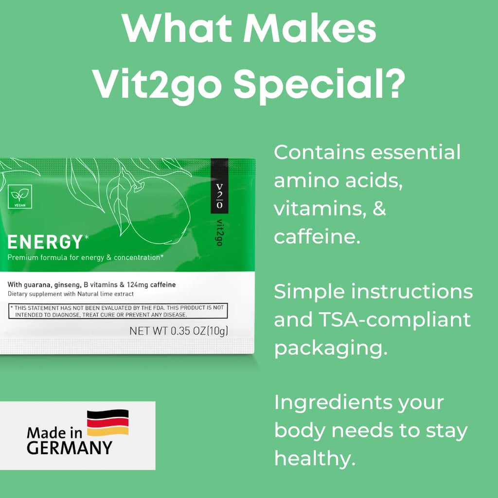 Vit2Go Natural Energy Drink Mix 124mg Caffeine - 10 Sachets - image 2