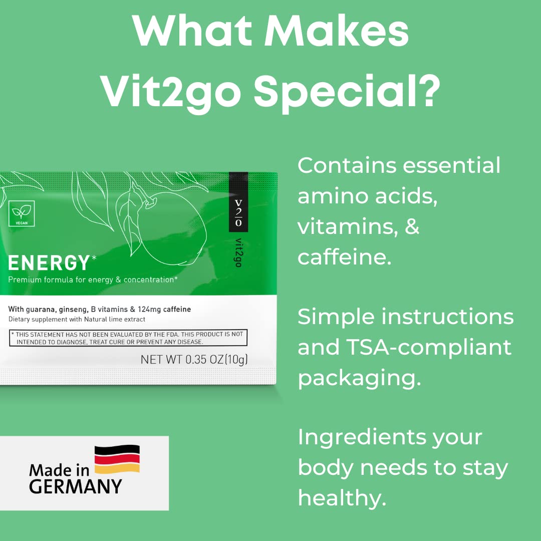 Vit2Go Natural Energy Drink Mix 124mg Caffeine - 10 Sachets - image 2