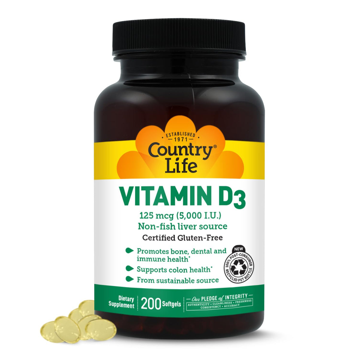 Country Life Vitamin D3 5000 IU - 200 Softgels