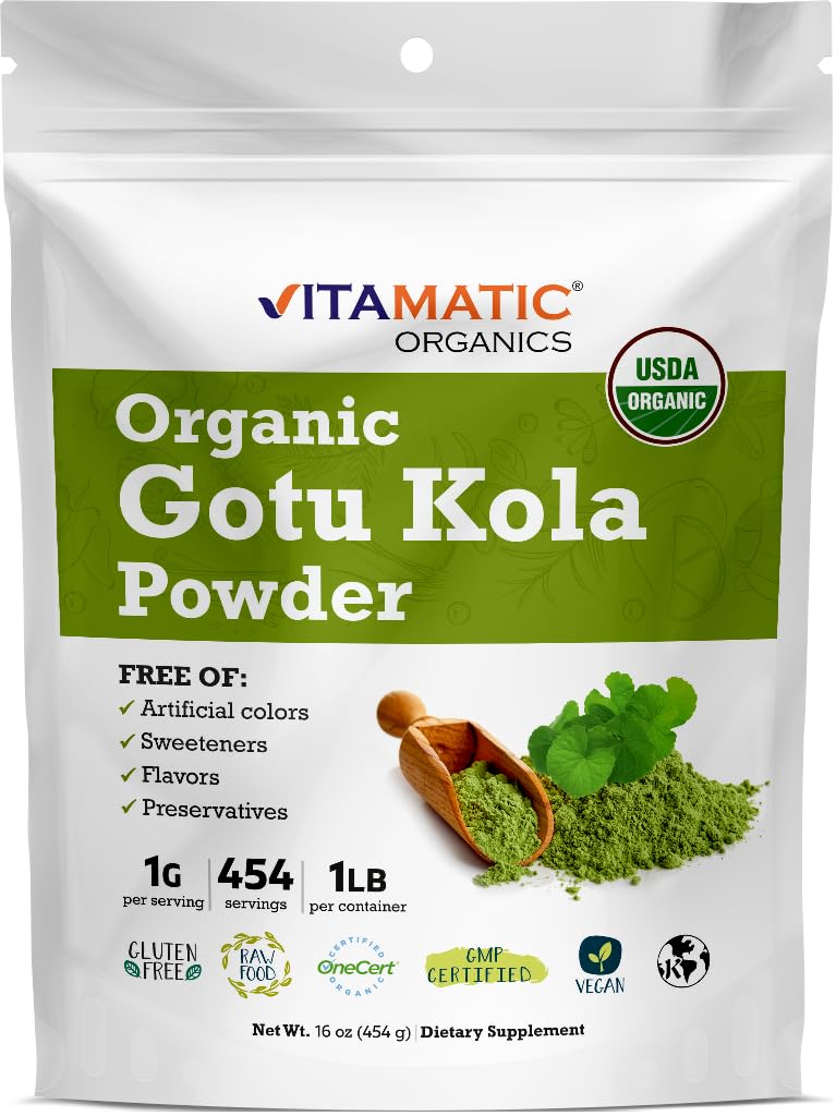 Vitamatic Certified USDA Organic Gotu Kola Powder - 16 Ounces
