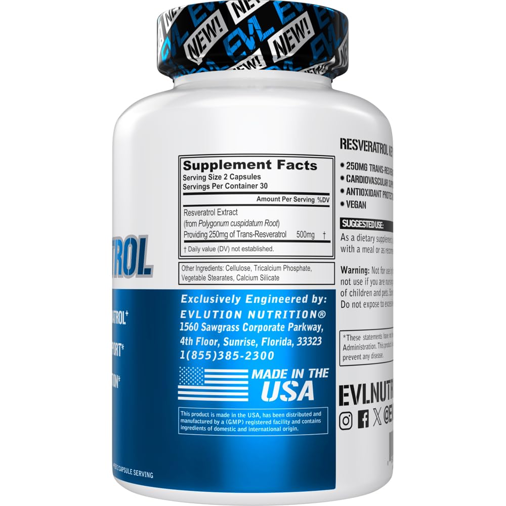 Evlution Resveratrol 250mg Trans-Resveratrol Capsules - 60 Capsules - image 2