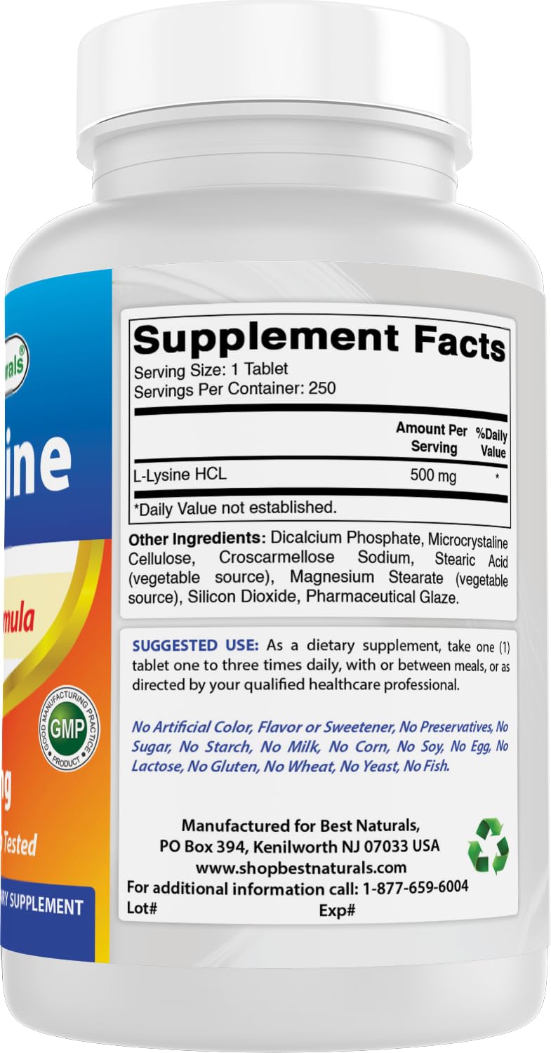 Best Naturals L-Lysine 500 mg - 250 Tablets - image 7