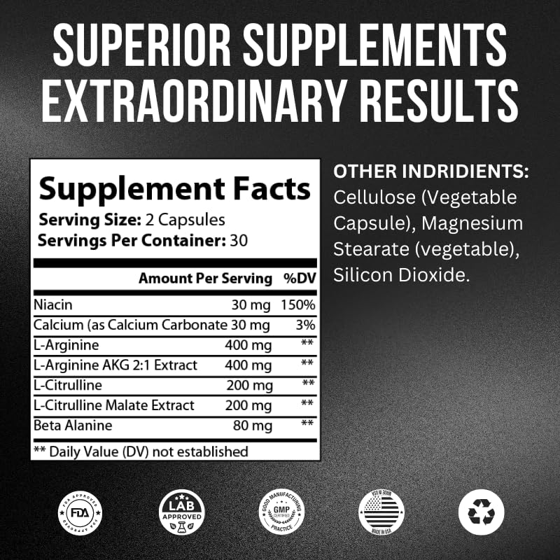 4D NUTRITION L-Arginine L-Citrulline Nitric Oxide Boost - 120 Capsules - image 2