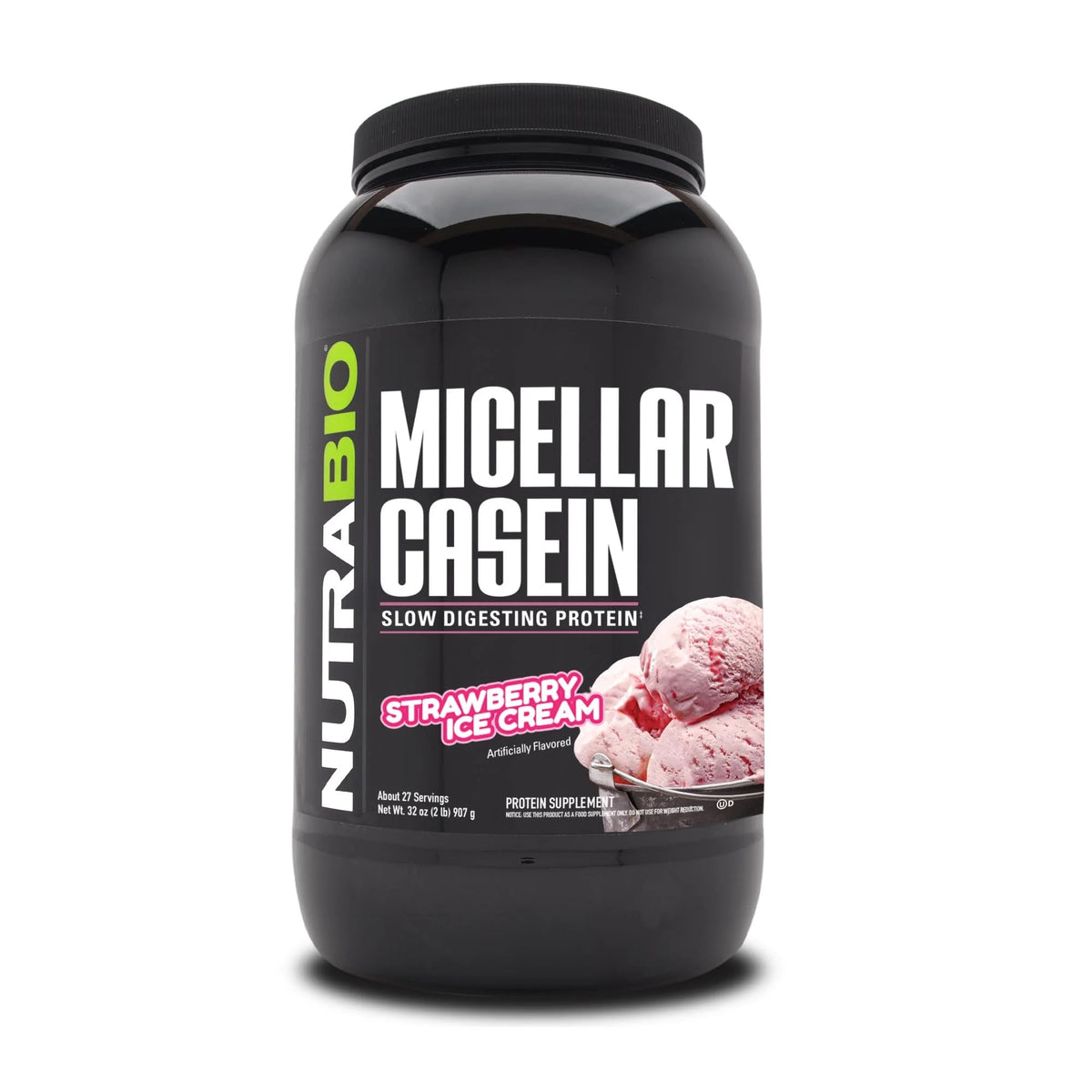 NutraBio Casein Protein Powder Strawberry Ice Cream - 2lb