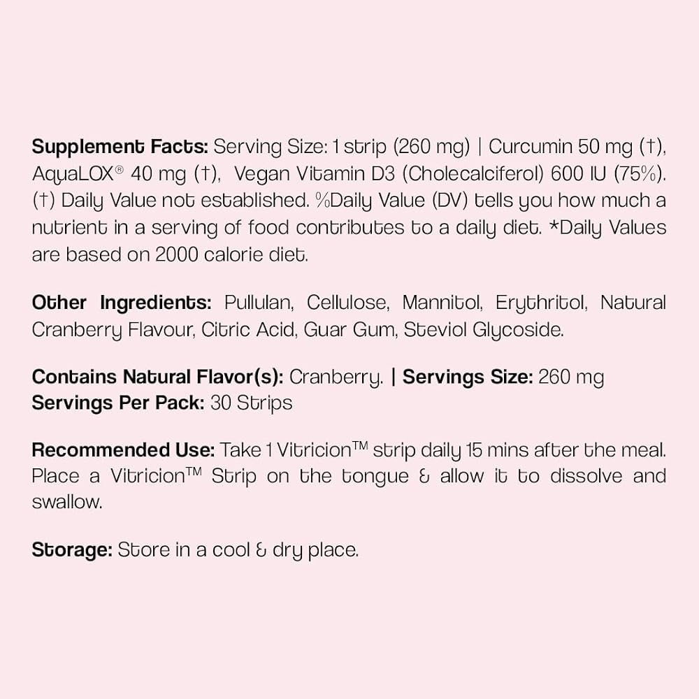 Vitricion Joint Support Oral Strips with Curcumin & D3 - 30 Strips - image 2