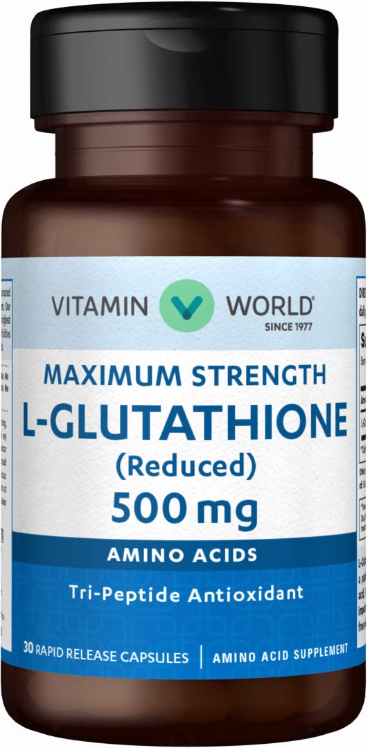 Vitamin World L-Glutathione 500 mg Antioxidant Support - 30 Capsules