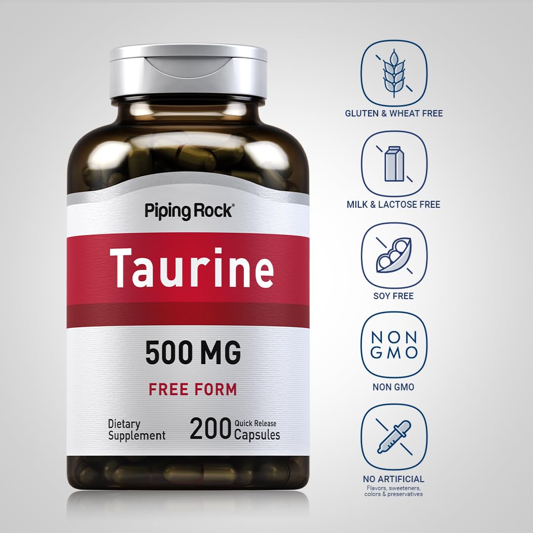 Piping Rock Taurine Supplement 500mg - 200 Capsules - image 3