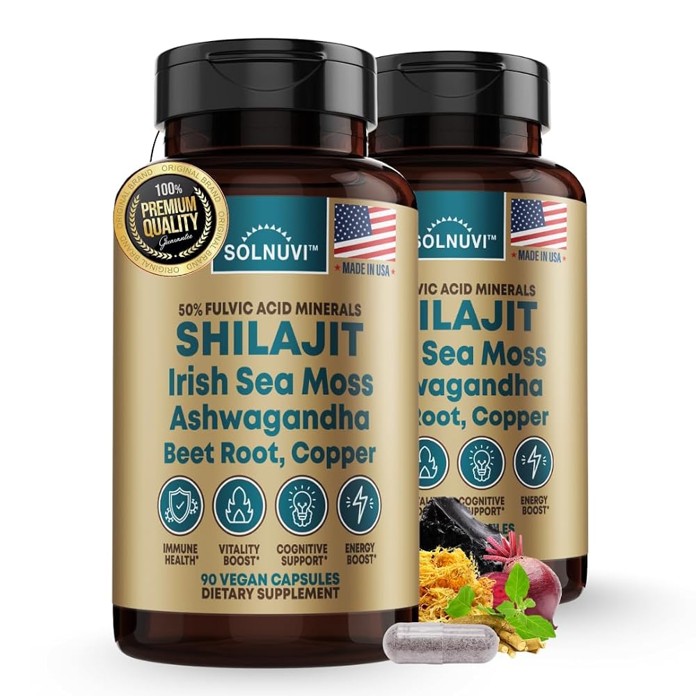 SOLNUVI Shilajit Pure Himalayan Organic Capsules with Irish Sea Moss