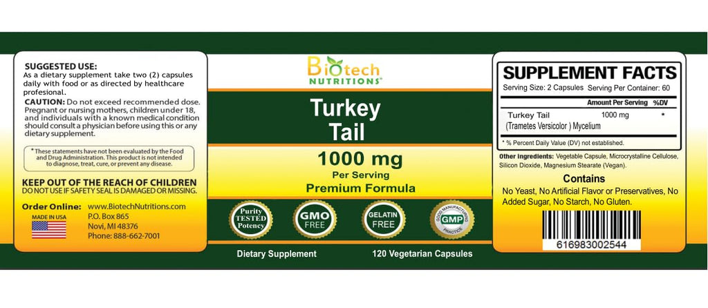 Biotech Nutritions Turkey Tail Mushroom 1000 mg - 120 Capsules - image 3