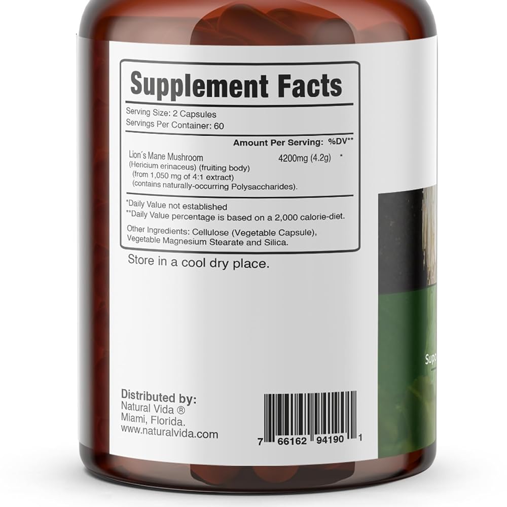 Natural Vida Lion's Mane Mushroom Extract - 120 Vegetarian Capsules - image 2