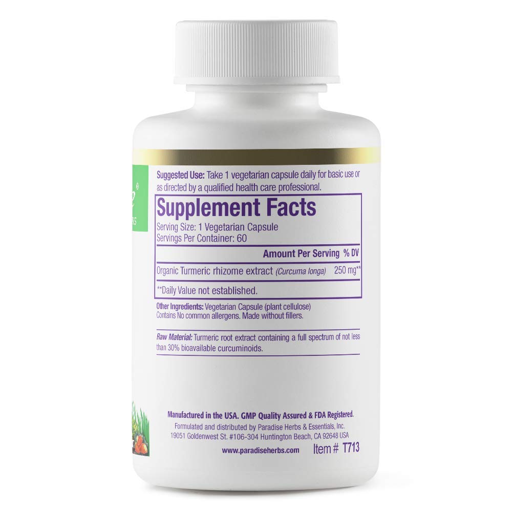 Paradise Herbs Turmeric Rhizome Extract Whole Spectrum - 60 Capsules - image 2
