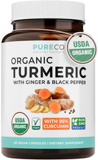 PURE CO Organic Turmeric Ginger Black Pepper Supplement - 60 Capsules