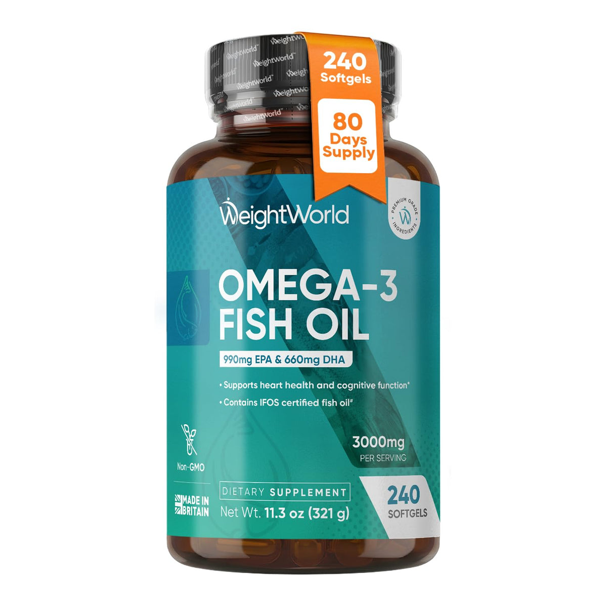 WeightWorld Omega 3 Fish Oil 3000mg EPA DHA - 240 Softgels