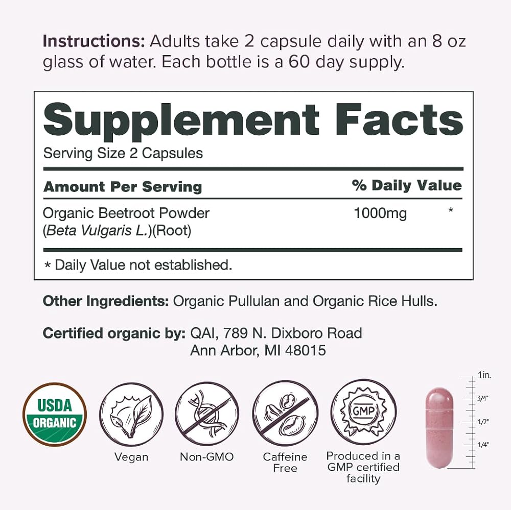 Sur Organic Beet Root Capsules Nitric Oxide Supplement - 120 Capsules - image 5