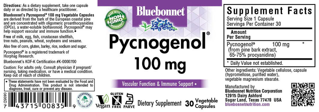 BlueBonnet Pycnogenol 100 mg French Maritime Pine Bark - 30 Capsules - image 2