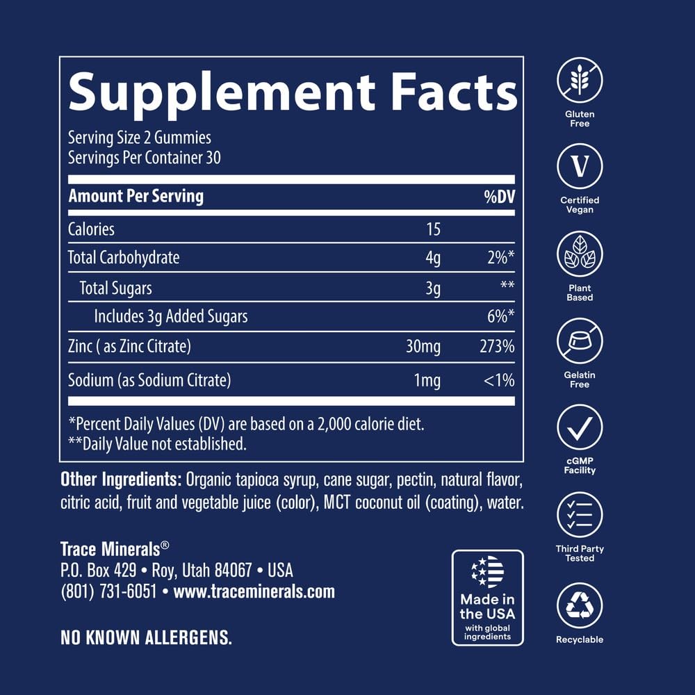 Trace Minerals Zinc Chewable Gummies 30mg - 60 Gummies - image 3