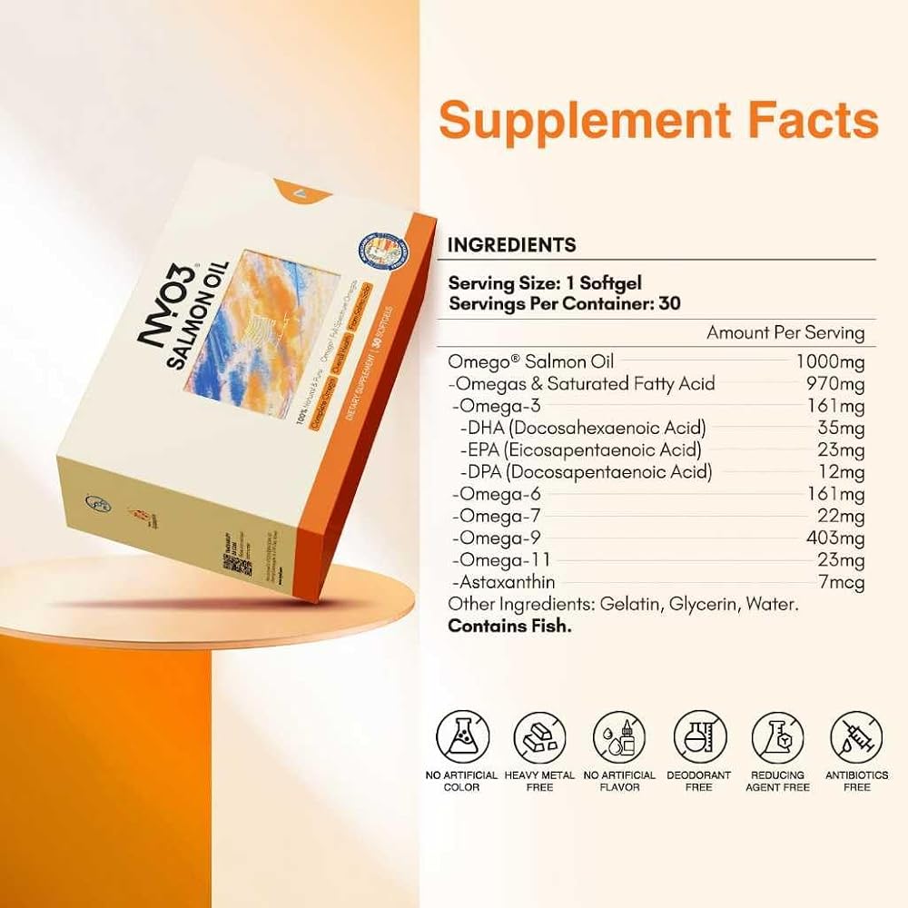 NYO3 97% Salmon Oil 1000mg Omega 3-6-9-11 - 30 Softgels - image 2