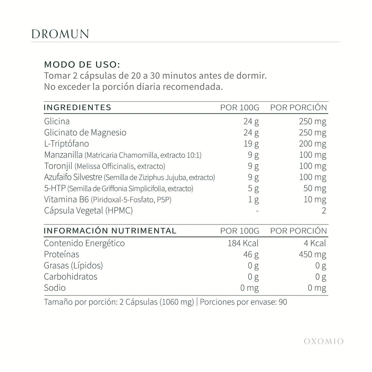 OXOMIO Dromun Sleep Support Supplement - 180 Capsules - image 3