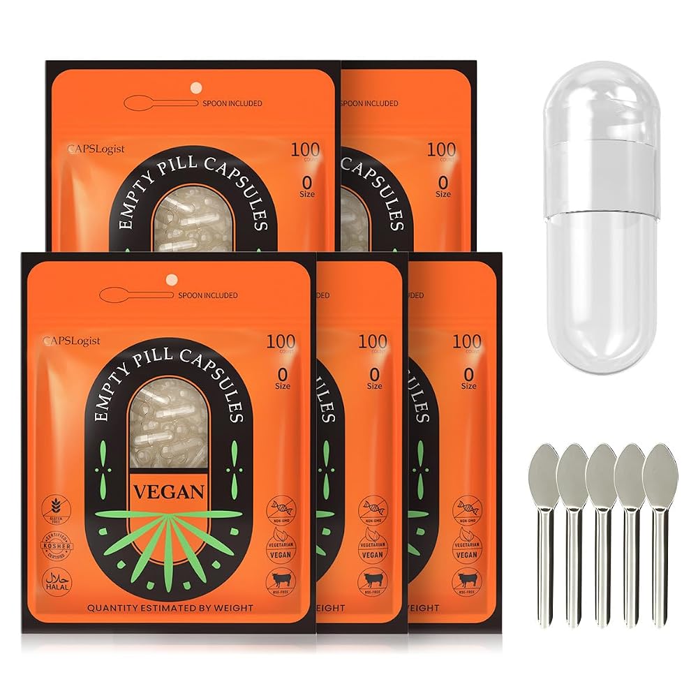 CAPSLogist Size 0 Empty Capsules Vegetarian with Micro Lab Spoon