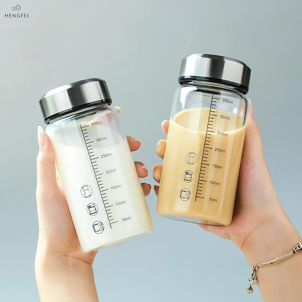 HENGFEI Glass Protein Shaker Bottle 12oz with Stainless Steel Lids - image 2