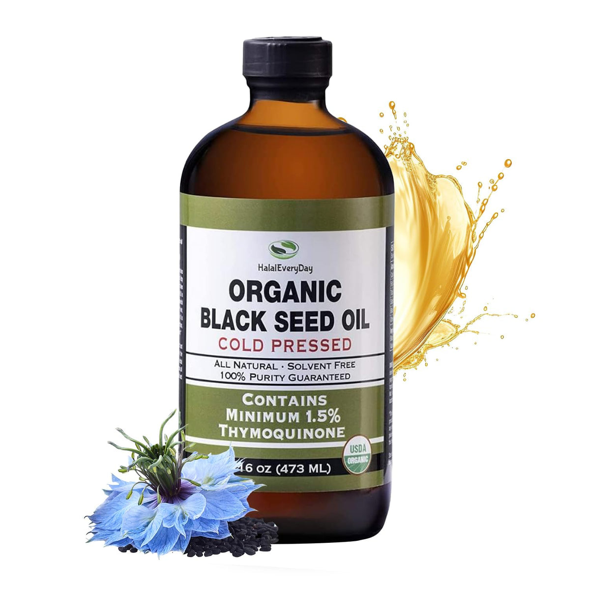 HalalEveryDay Organic Black Seed Oil - USDA Certified Cold Pressed