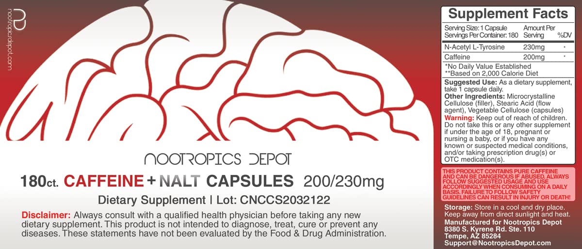 Nootropics Depot Caffeine + N-Acetyl L-Tyrosine Capsules