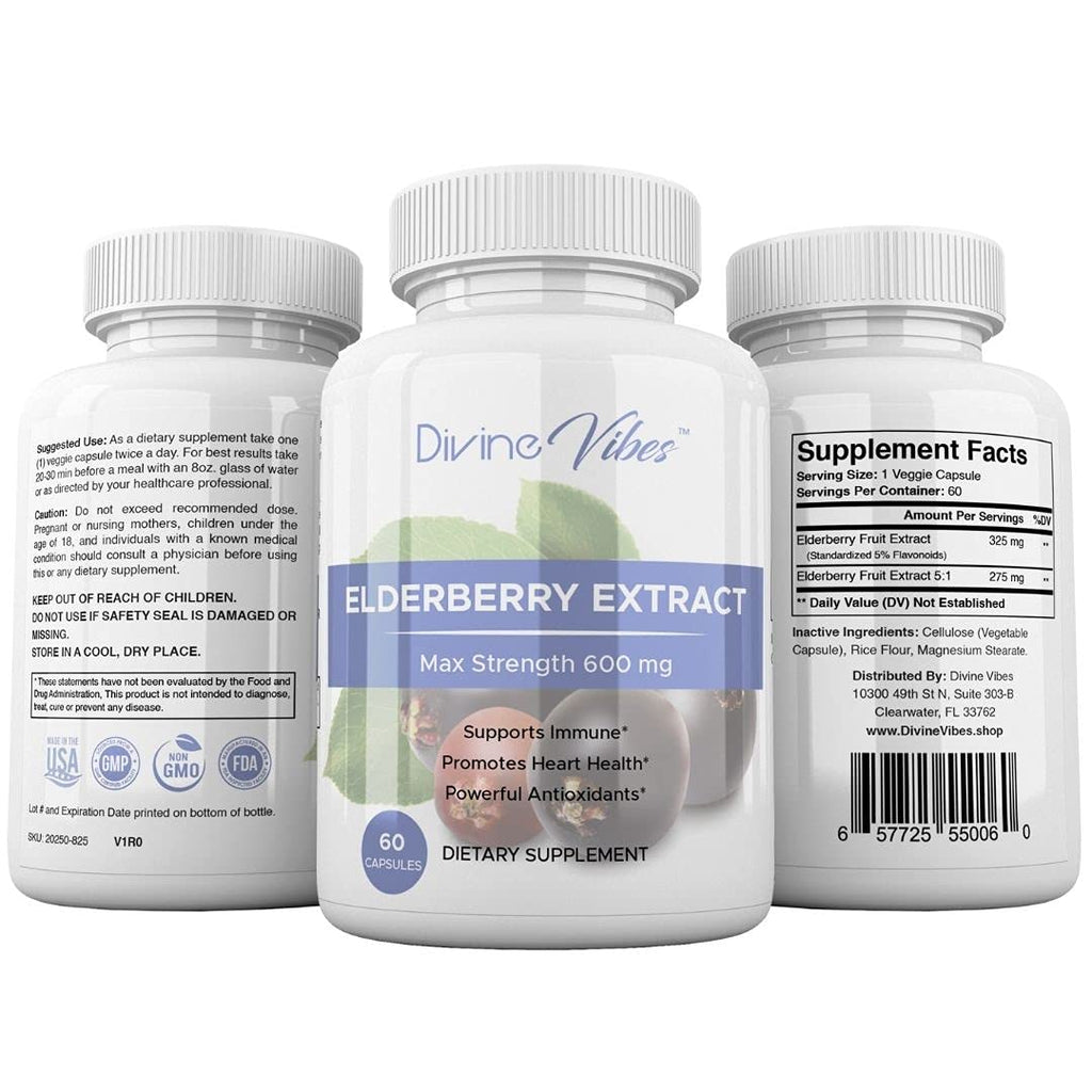 Divine Vibes Black Elderberry Capsules Max Strength - 60 Count