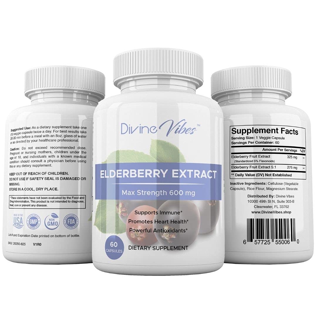 Divine Vibes Black Elderberry Capsules Max Strength - 60 Count