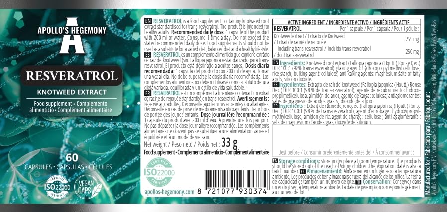 APOLLO'S HEGEMONY Resveratrol 400 mg - 60 Vegan Capsules - image 7