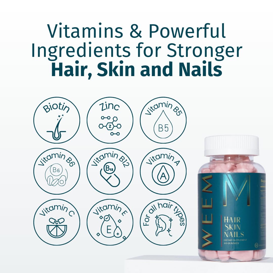 WEEM Hair Skin and Nails Gummies - Supports Healthy Hair - Vegan