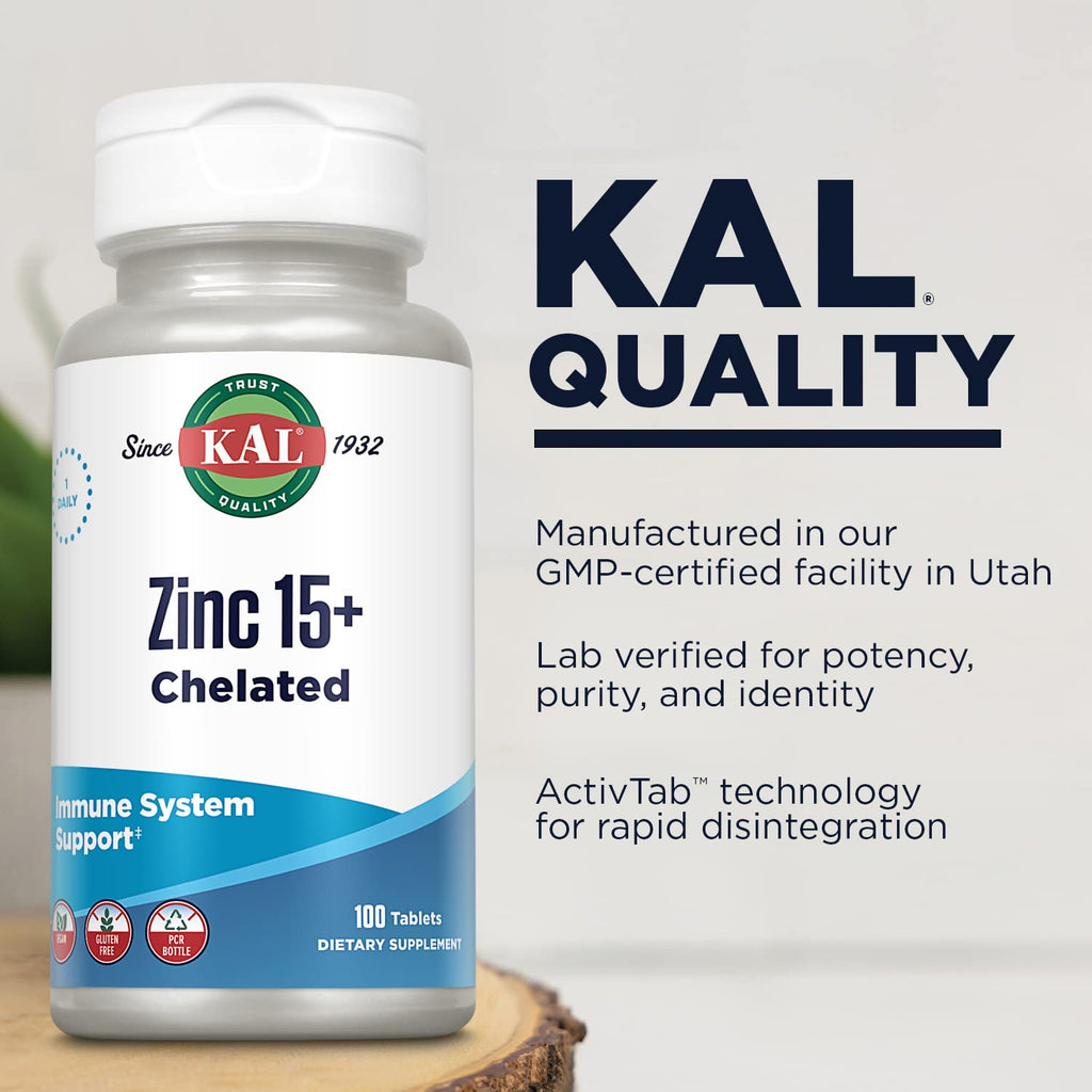 KAL Zinc 15mg Plus Betaine HCl and Trace Minerals - 100 Tablets - image 4