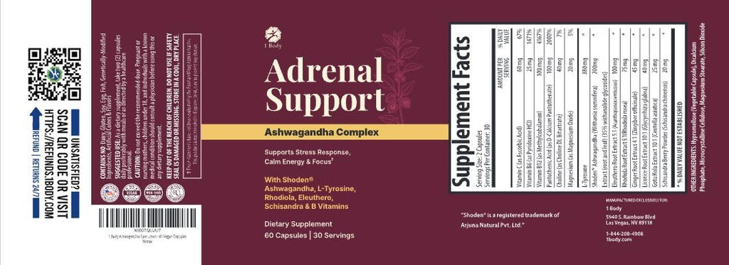 1 Body Adrenal Support Supplement with Ashwagandha - 60 Capsules - image 7