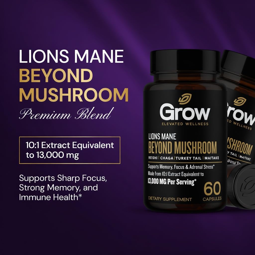 grow vitamin Organic Lion's Mane Brain Booster - 60 Vegetarian Capsules - image 2