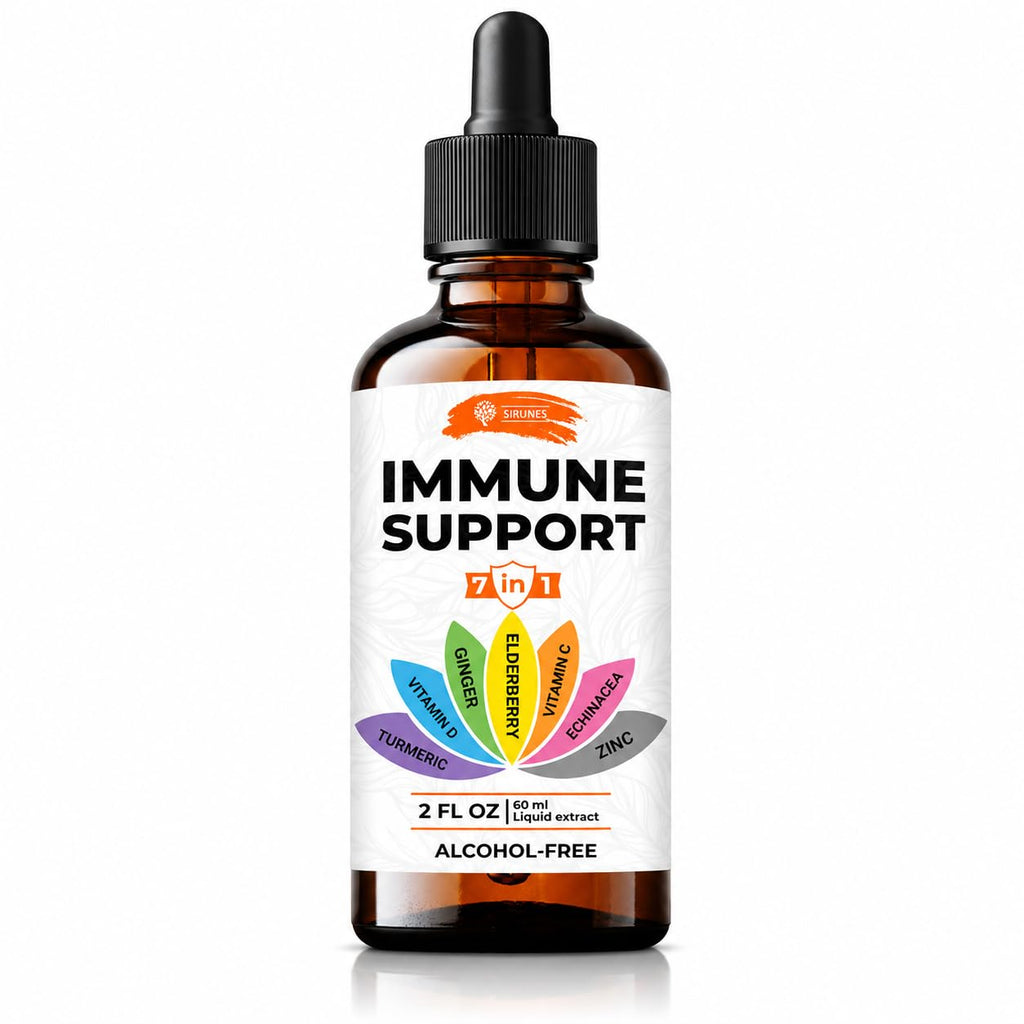 SIRUNES Immune Support Liquid Drops with Vitamin C & D3 - 2 Fl Oz