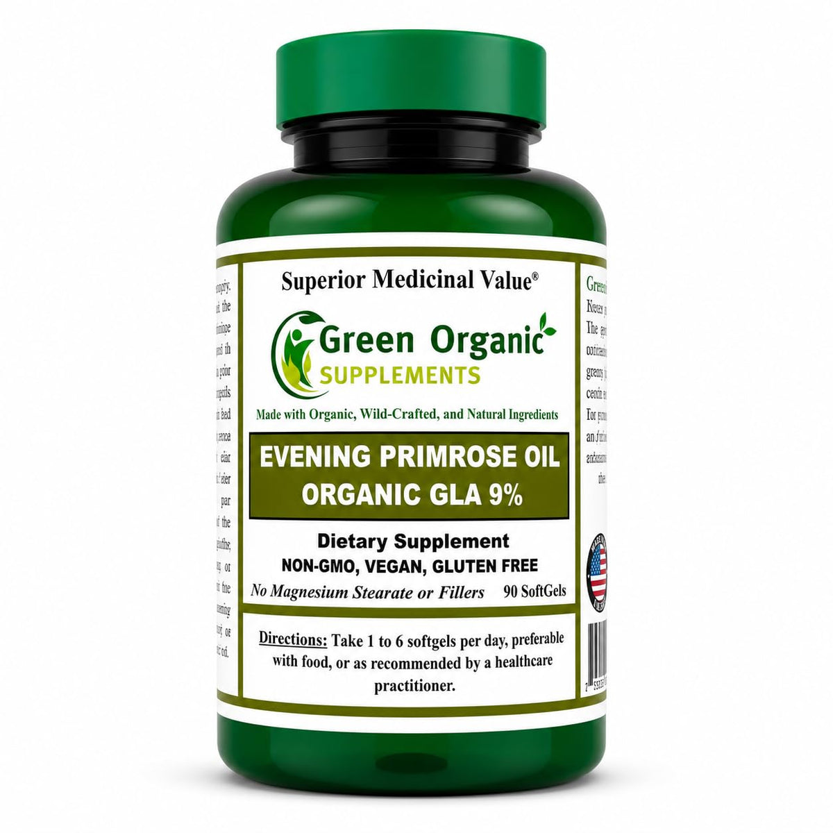 Green Organic Supplements Evening Primrose Oil GLA Organic - 90 Capsules