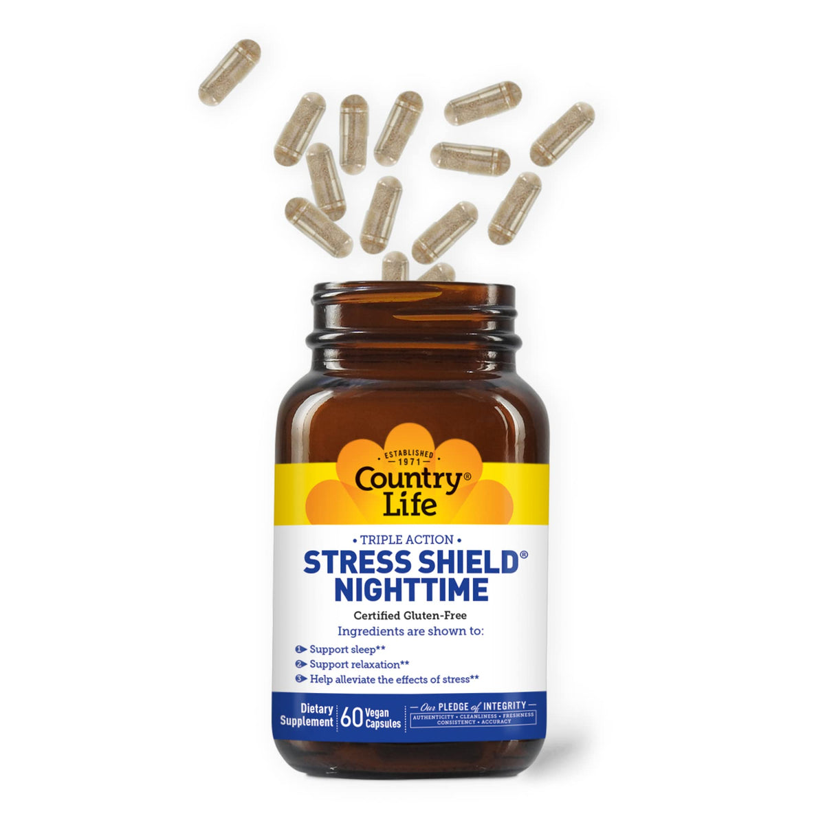 Country Life Stress Shield Nighttime Sleep Support - 60 Vegetarian Capsules - image 3