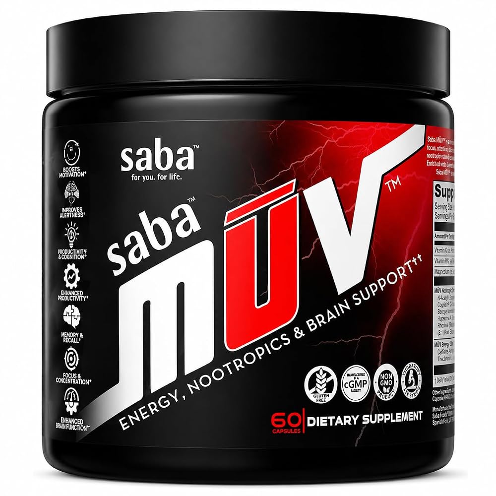 Saba MUV Nootropic Brain Supplement for Focus & Memory - 60 Capsules