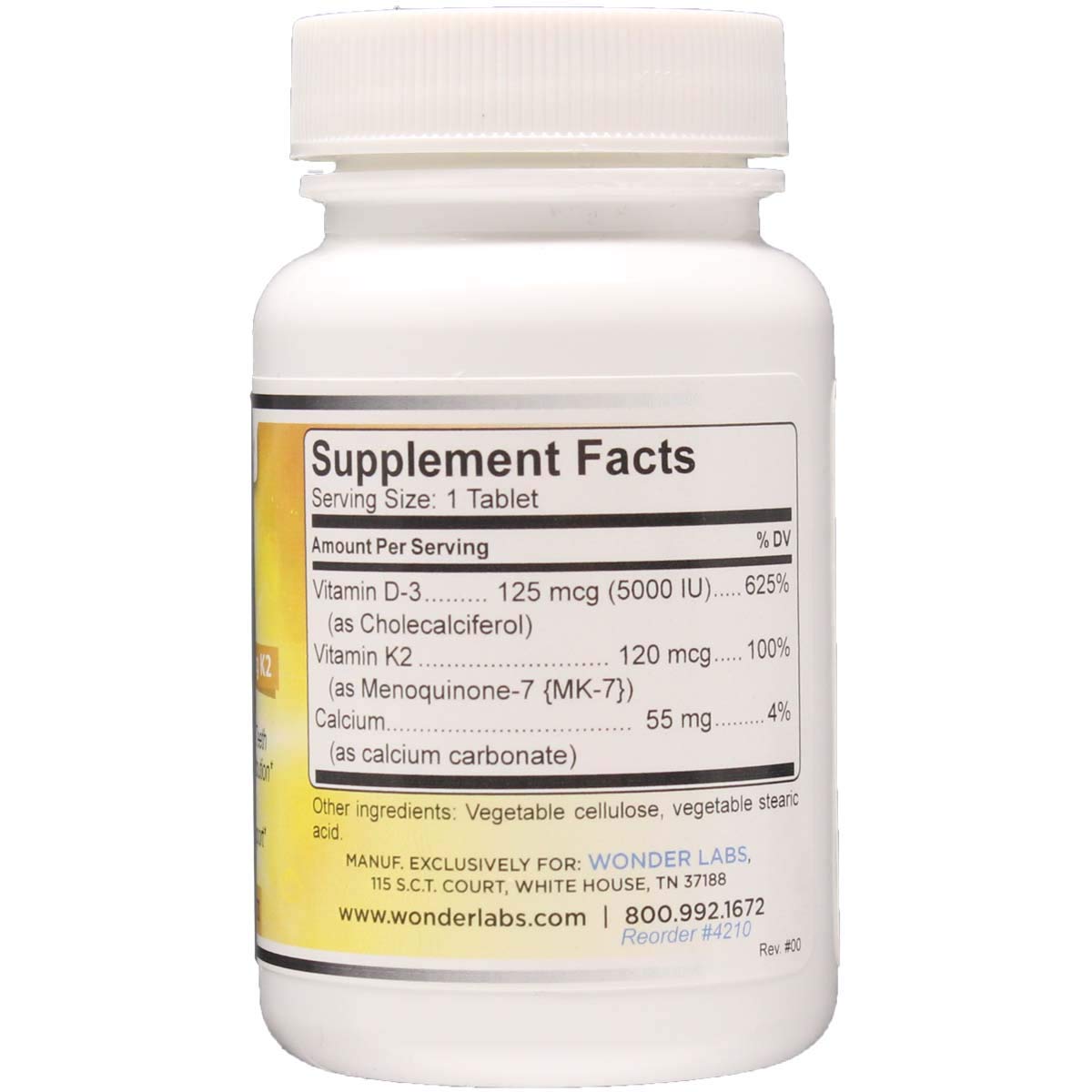 Wonder Laboratories Vitamin D3 5,000 IU with K2 - 120 Tablets - image 2