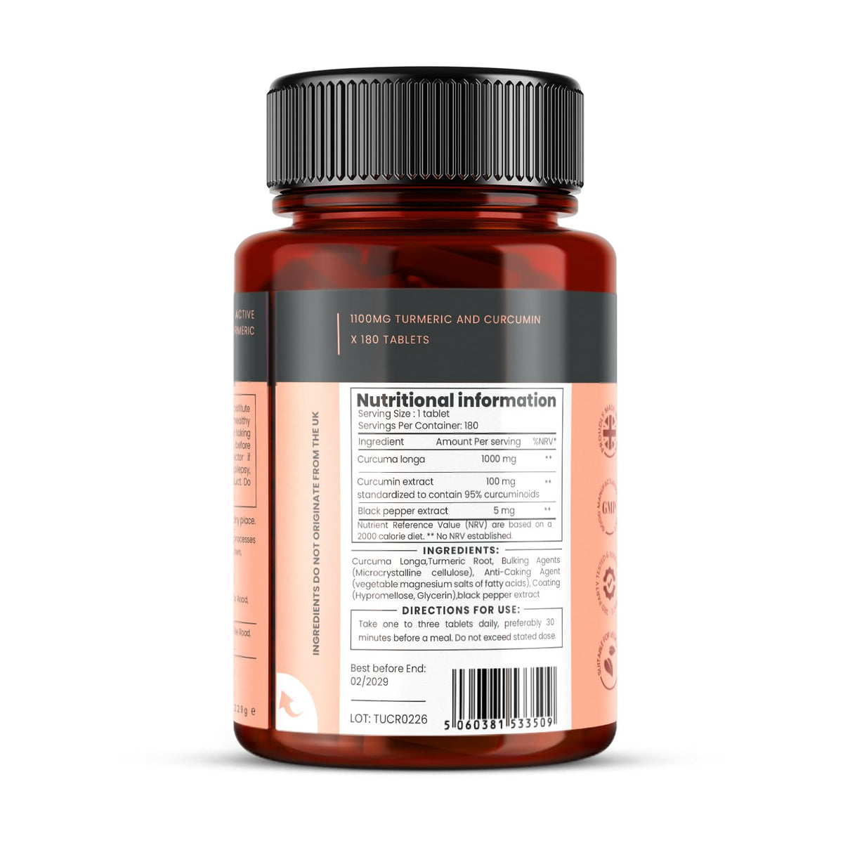 Pureclinica Turmeric Curcumin 1100mg with Black Pepper - 180 Tablets - image 2