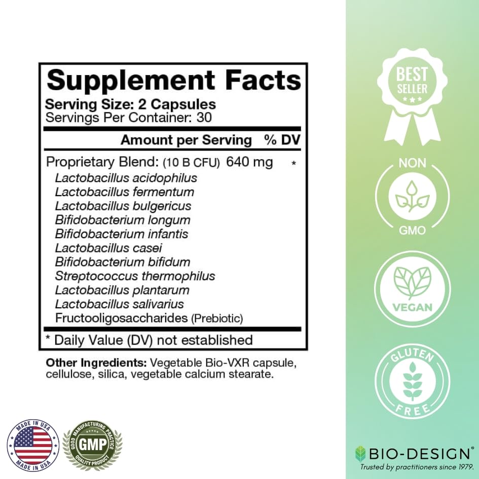 Bio-Design Probio10 Daily Probiotic & Prebiotic - 10 Billion CFU - 60 Capsules - image 2