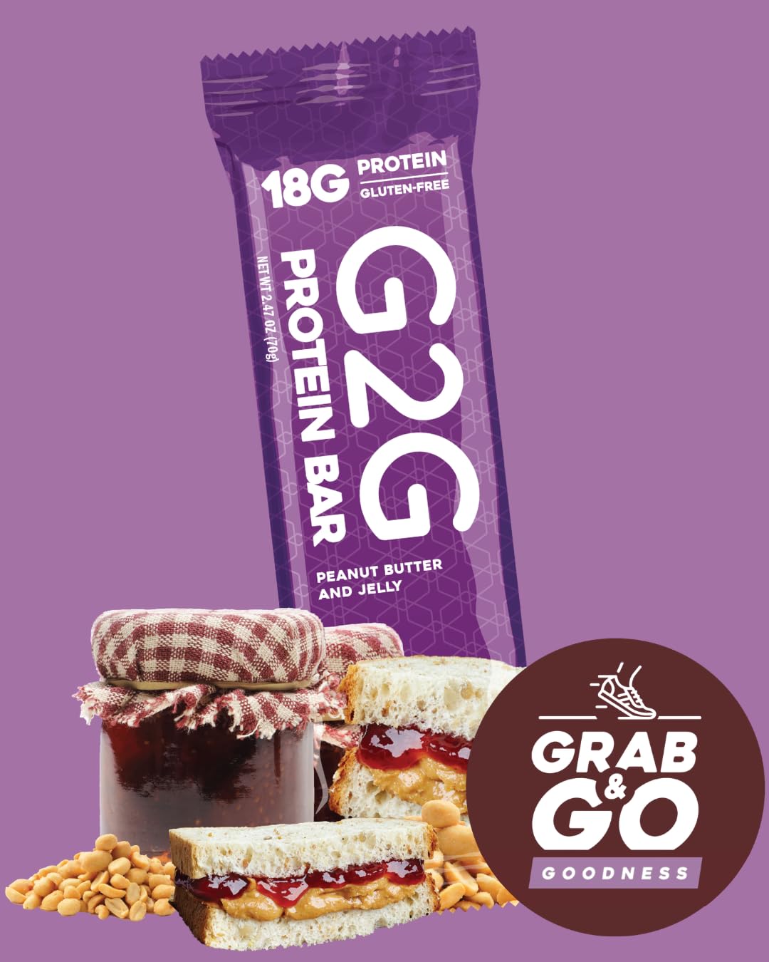 G2G Protein Bar Peanut Butter & Jelly - 8 Count - image 2