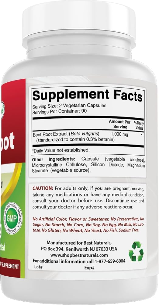 Best Naturals Beet Root Powder 500 mg - 180 Vegetarian Capsules - image 4