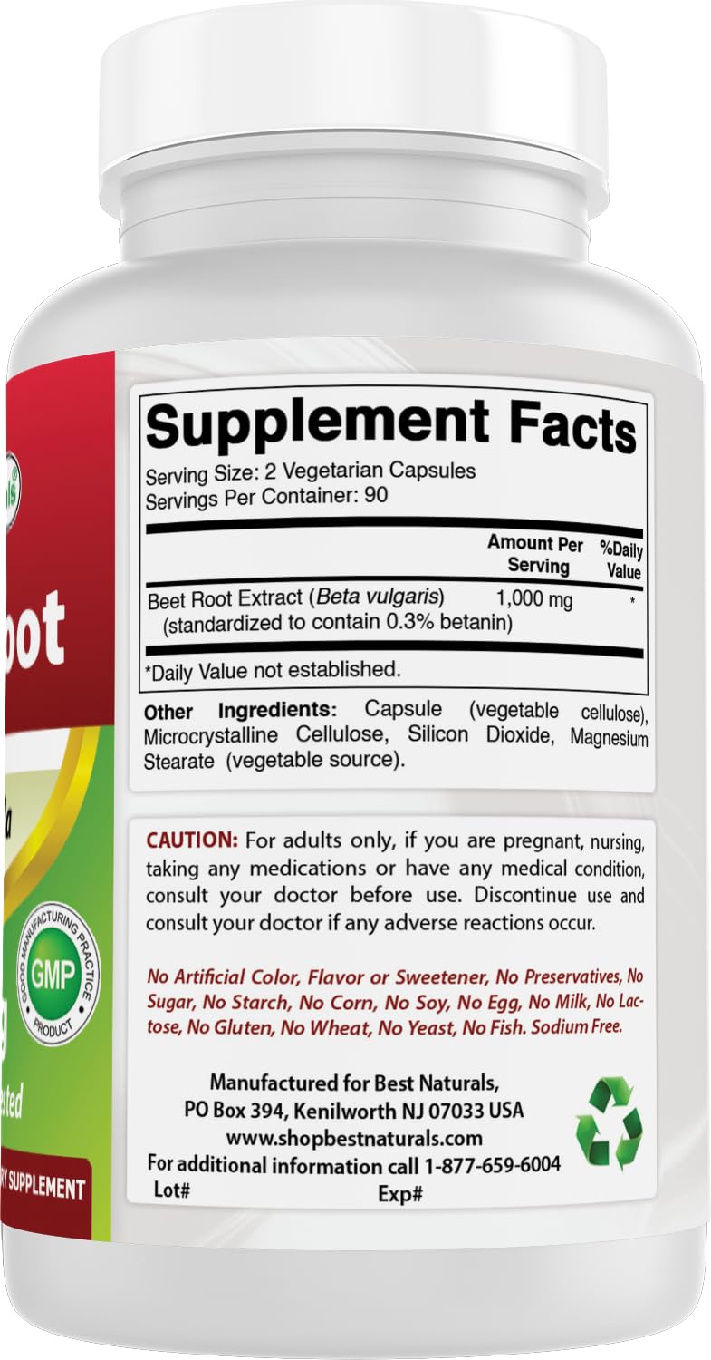 Best Naturals Beet Root Powder 500 mg - 180 Vegetarian Capsules - image 4