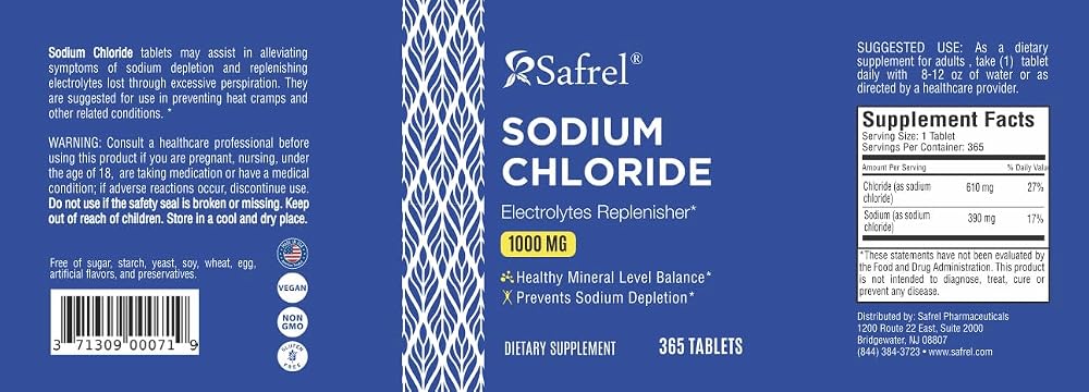 Safrel Sodium Chloride Tablets 1000 mg - 365 Count - image 4