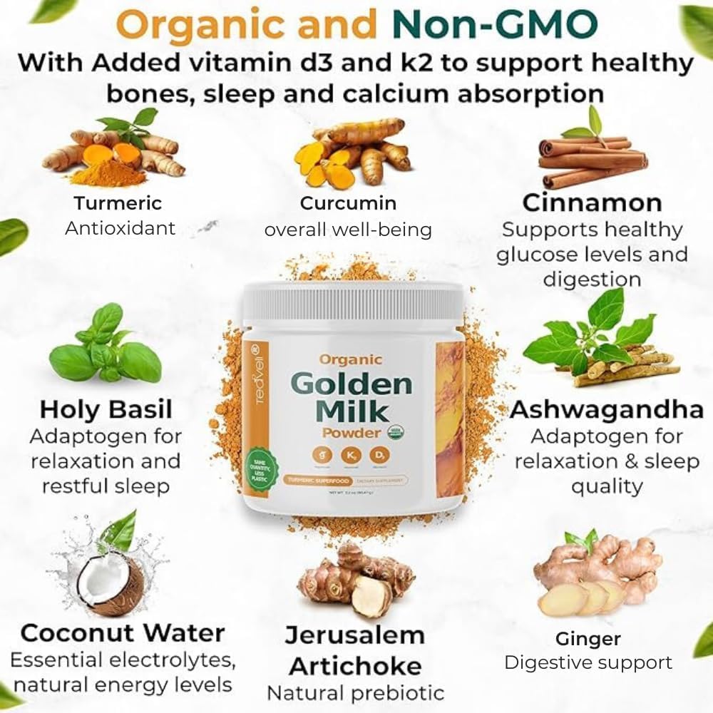 Teaveli Organic Golden Milk Powder with Turmeric & Ashwagandha - 30 Servings - image 3