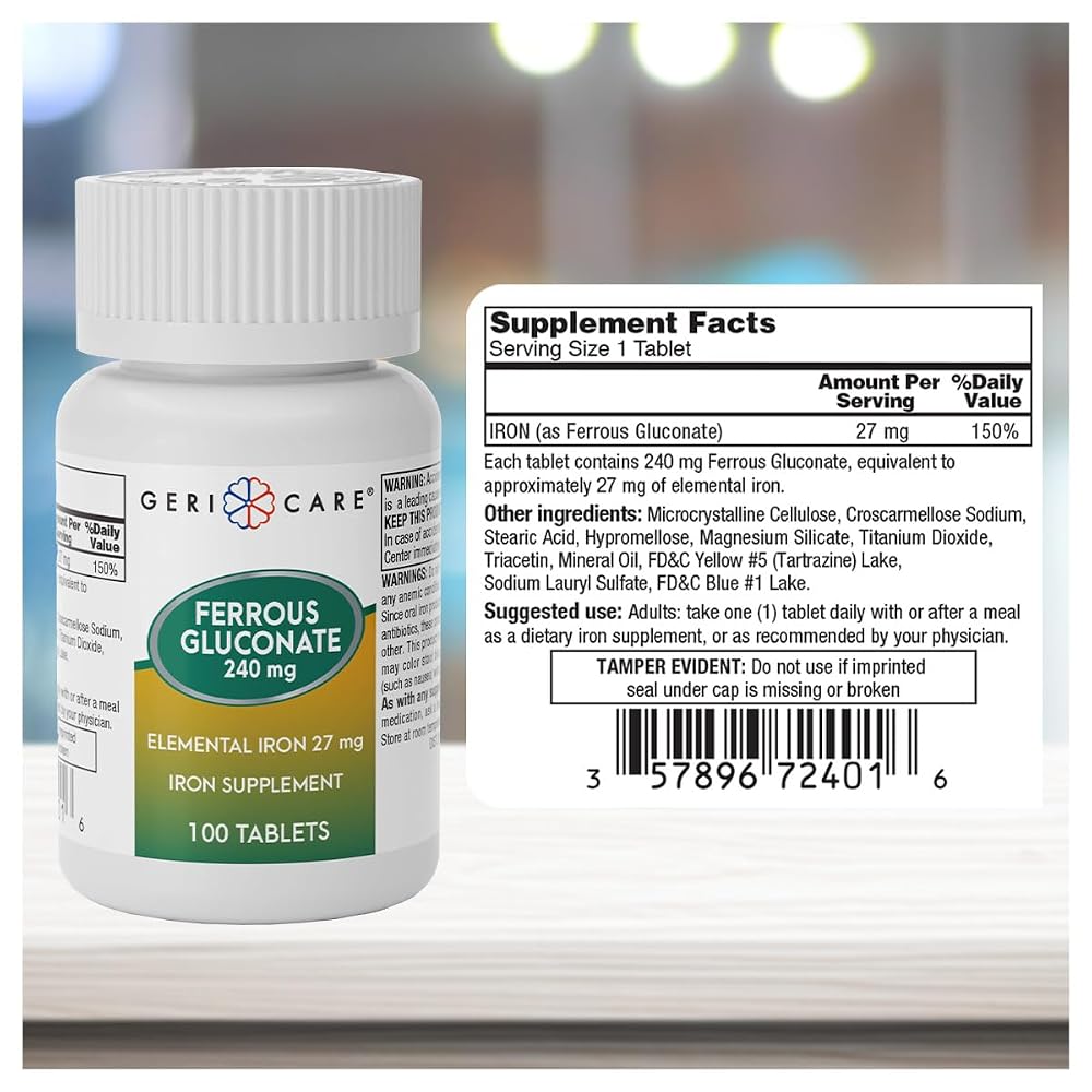 GeriCare Ferrous Gluconate 27mg Iron Tablets - 200 Count - image 3