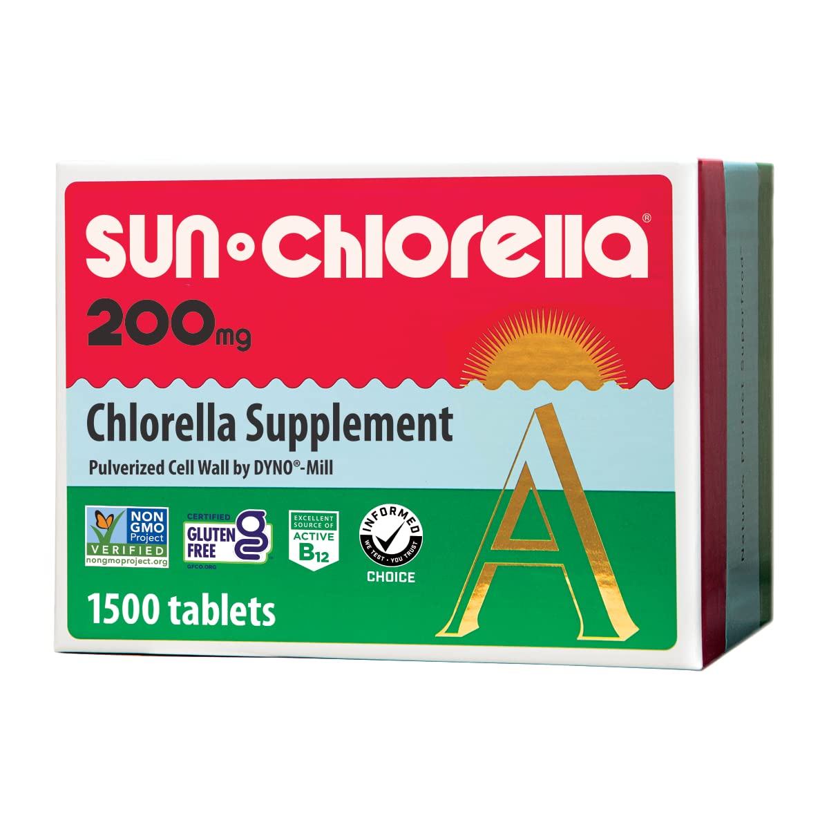 Sun Chlorella 200mg Tablets, 90%+ Pulverized Cell Wall - 1500 Count
