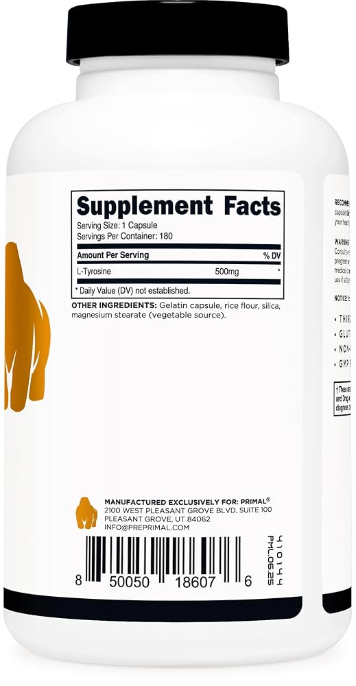 Primal L-Tyrosine 500mg - 180 Capsules - image 4