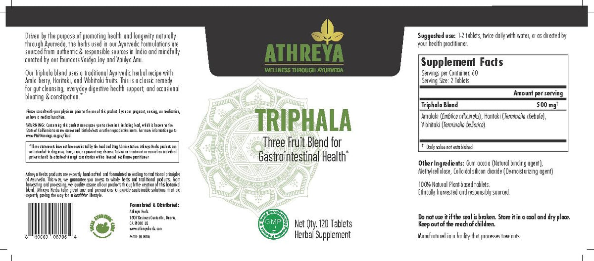 Athreya Herbs Triphala Tablets - 120 Capsules - image 2